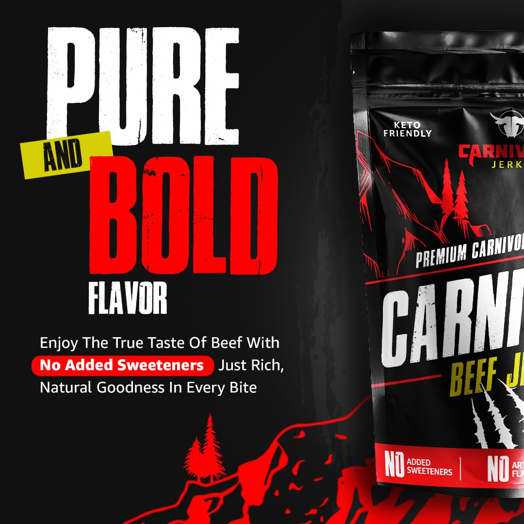 Carnivore Electrolytes beef jerky close-up reveals lean texture and protein