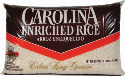 Carolina Enriched Extra Long Grain Rice packaging showing fluffy, separate grains for meals.