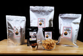 Julia's Pantry pork rinds served in 1/8 cup portion for controlled snacking.