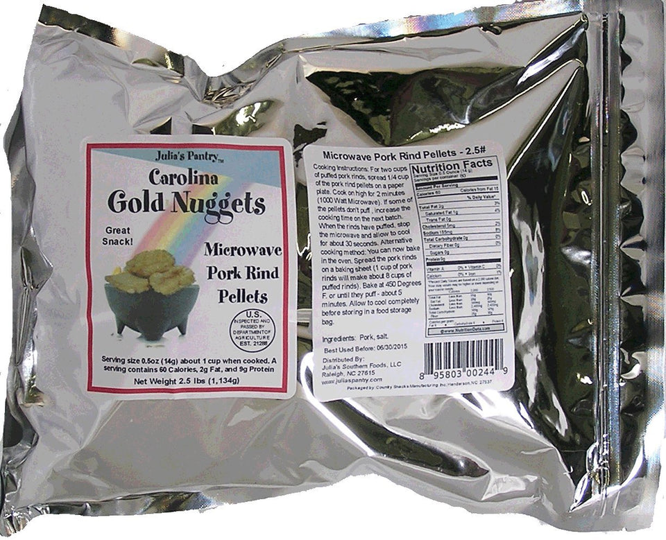 Julia's Pantry pork rinds microwave-ready bag for quick, protein-packed snacking.