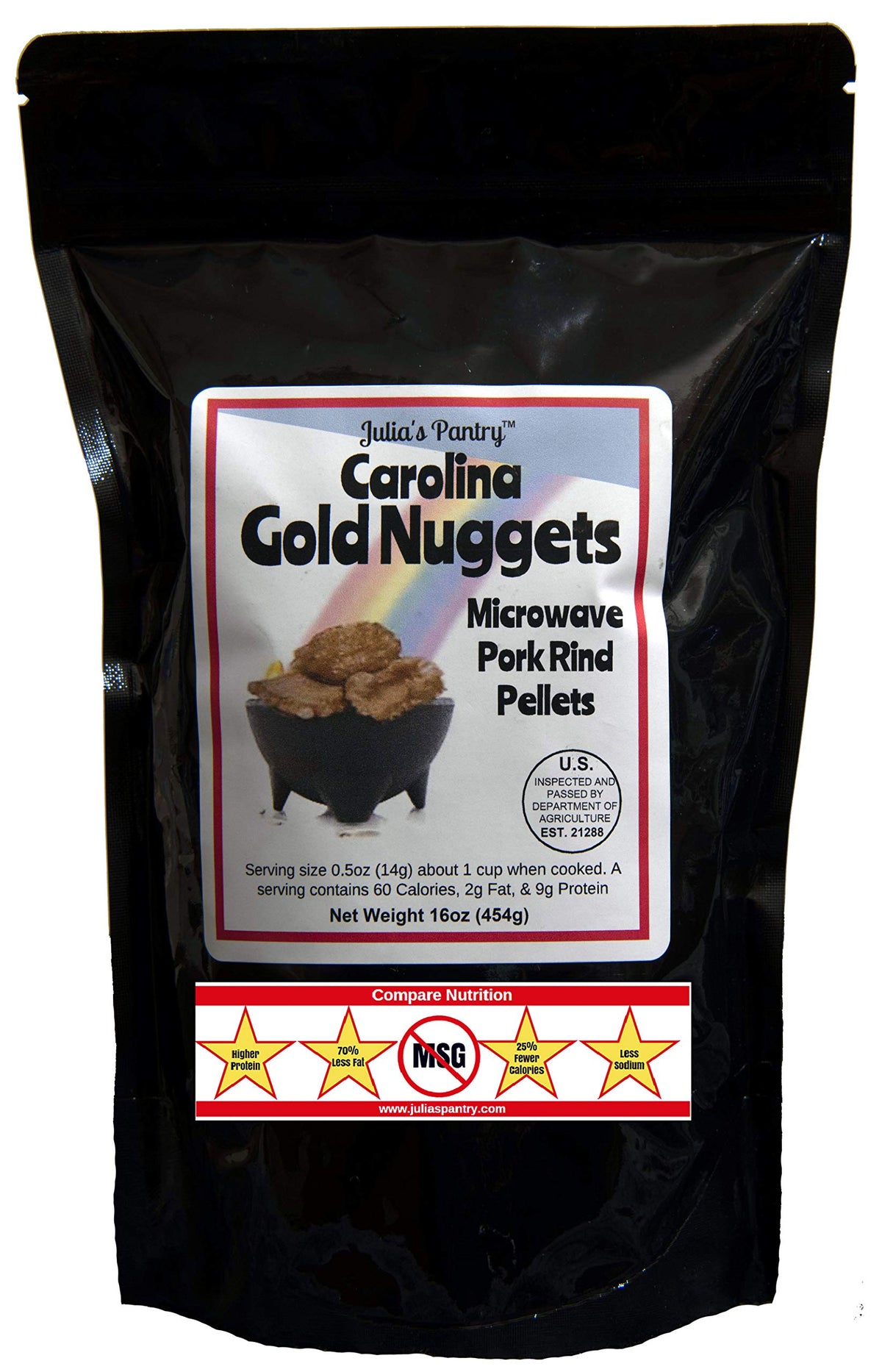 Carolina Gold Nuggets microwave pork puffies package shows crispy texture