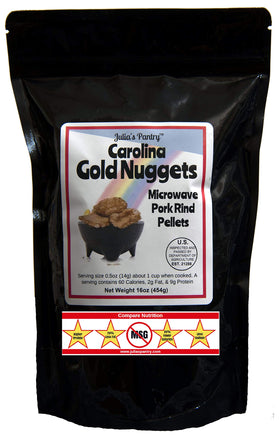 Carolina Gold Nuggets microwave pork puffies package shows crispy texture