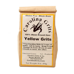 Carolina Grits yellow grits pack front highlighting whole grain goodness