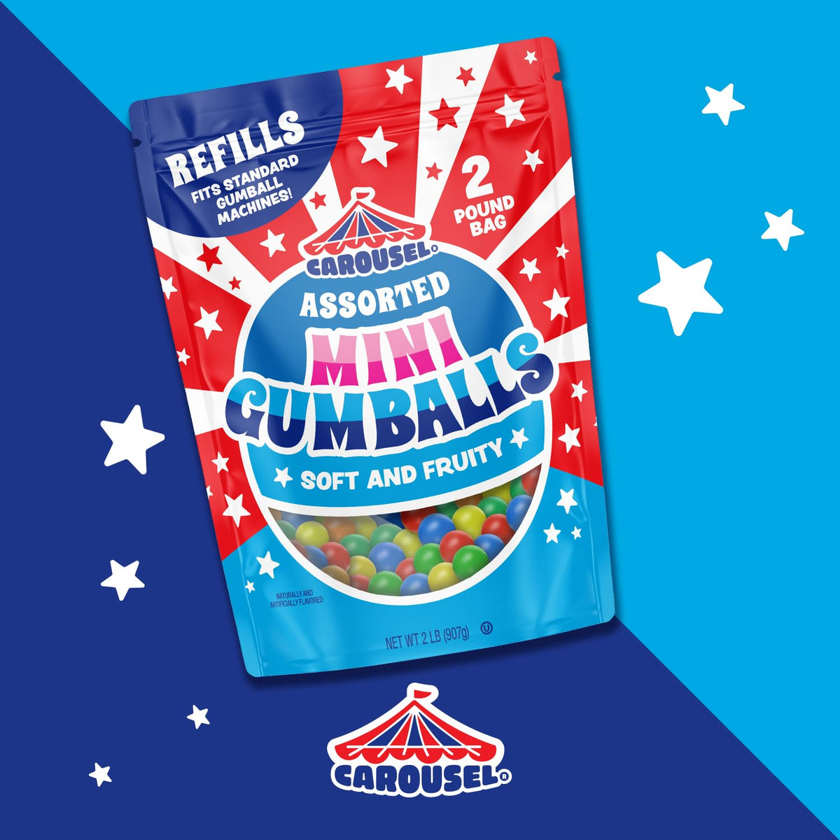Carousel gumballs machine-refill ready, convenient snack option during events.