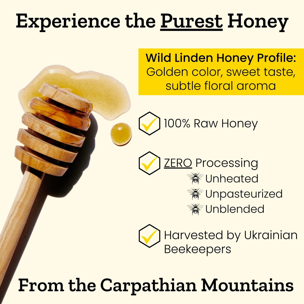 Carpathian Healer Wild Linden Honey amber color evokes rustic warmth for mornings.