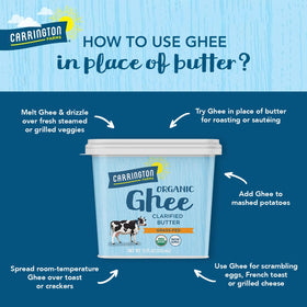 Carrington Farms organic-certified ghee label for trusted sourcing and quality.