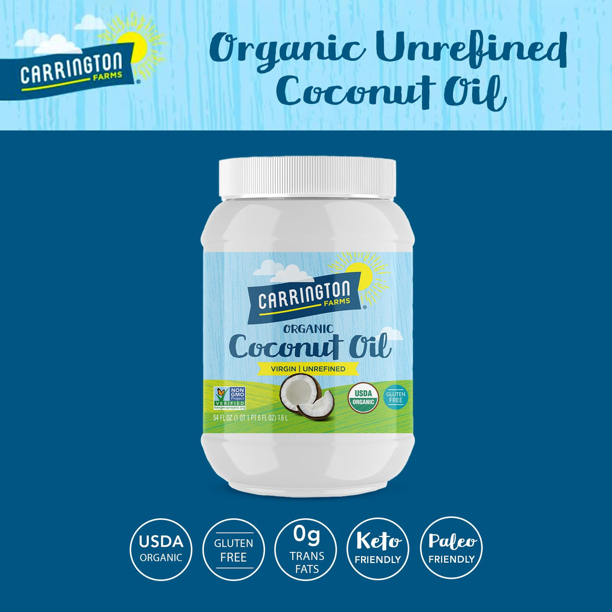 Carrington Farms coconut oil cooking setup with a healthy, versatile ingredient.