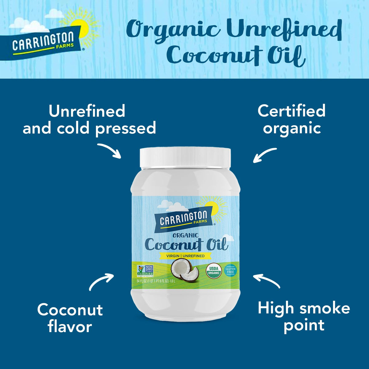 Carrington Farms coconut oil pour showing smooth liquid ideal for sautéing.