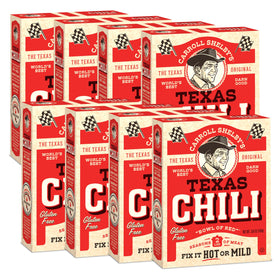 Carroll Shelby's Original Texas Brand Chili Kit spice packets for customizable heat on two pounds of meat