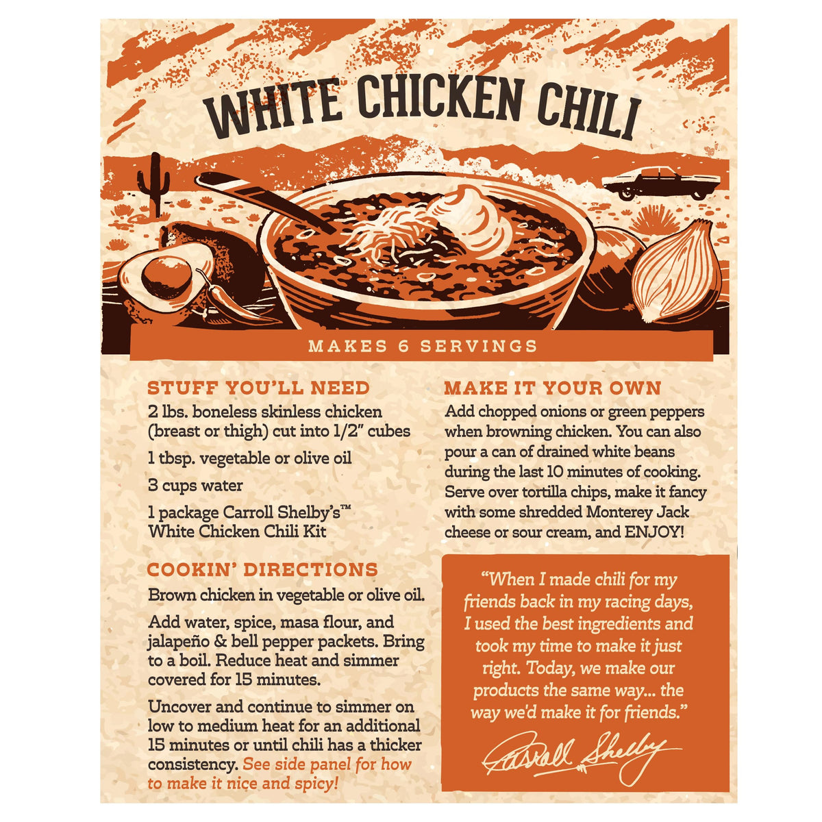 Carroll Shelby's seasoning packets closeup for customizable spice levels and flavor.