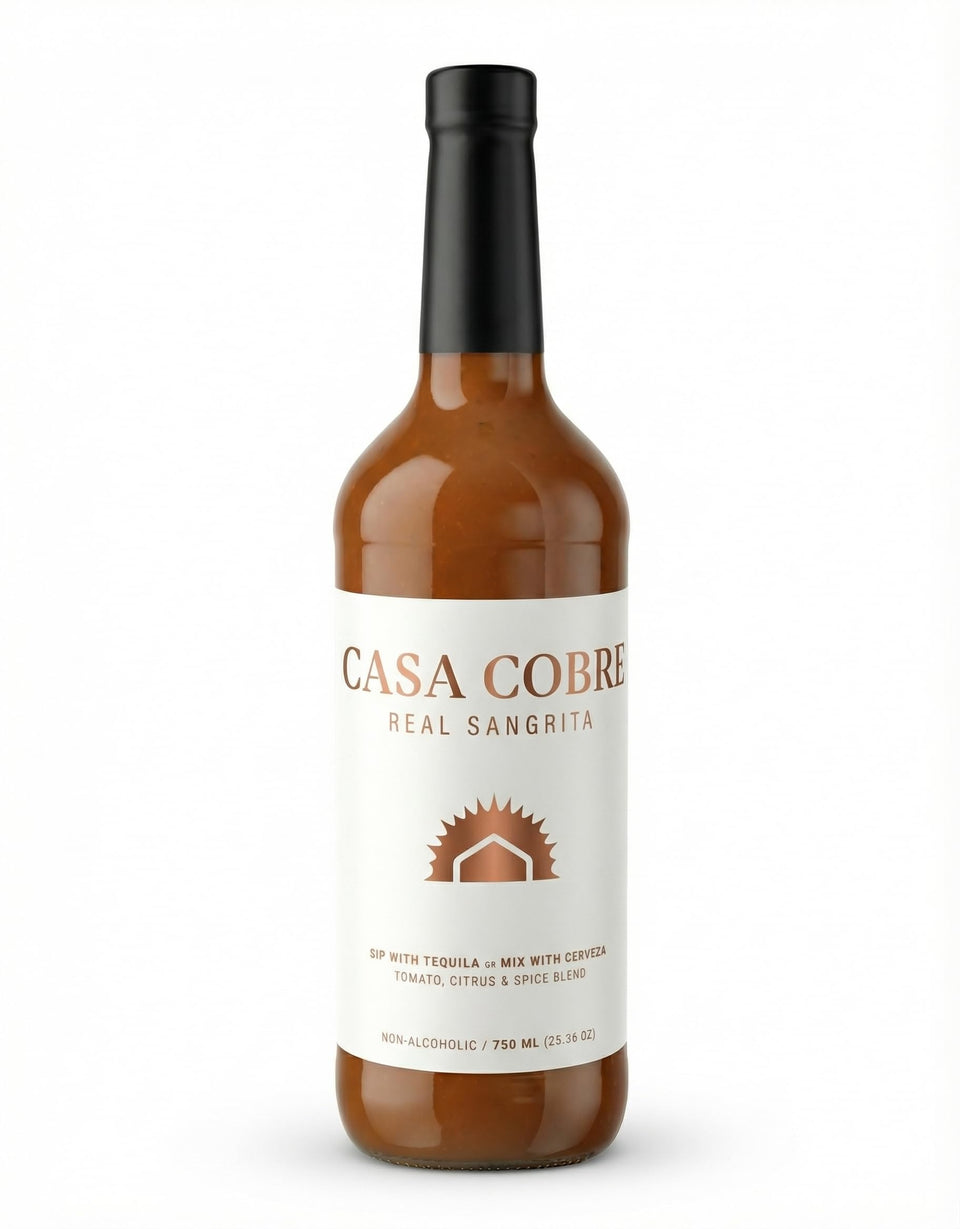 Casa Cobre Real Sangrita Premium Mixer bottle pour highlights bold tomato and chipotle flavor.