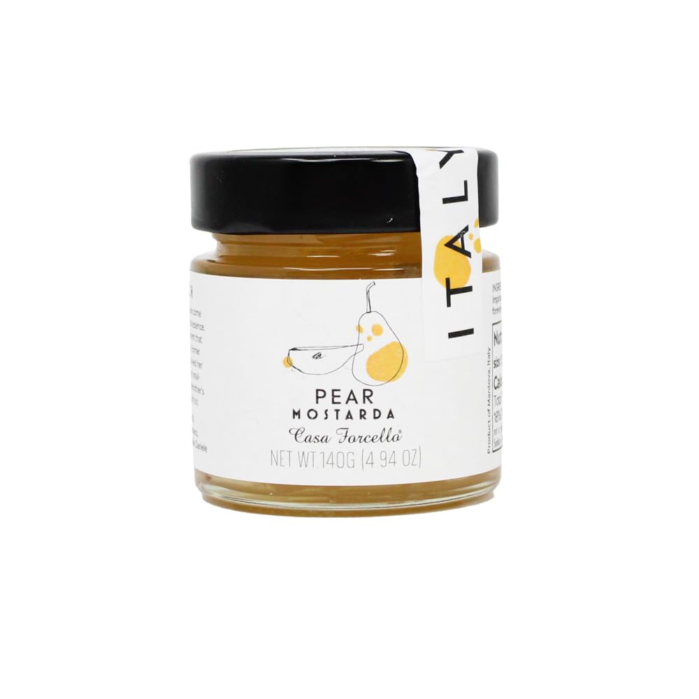 Casa Forcello Mostarda Pear jar close-up showing rich texture ideal for cheese boards