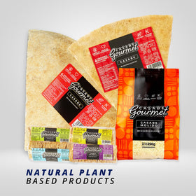 Casabe Gourmet large cassava chips organic flour image emphasizes wholesome ingredients.