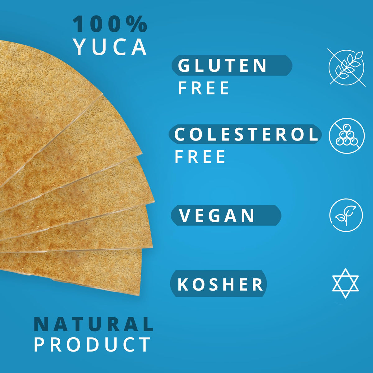 Casabe Gourmet large cassava chips on a serving board highlighting vegan and gluten-free appeal.