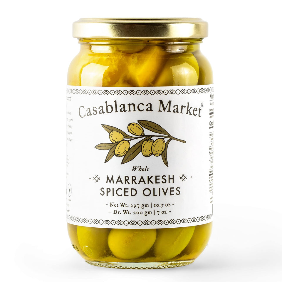 Casablanca Market Marrakesh Spiced Olives in a jar add Moroccan flair to any antipasto spread.