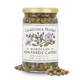 Casablanca Market Moroccan Capers Non Pareil jar front for bright tang in pasta sauces.