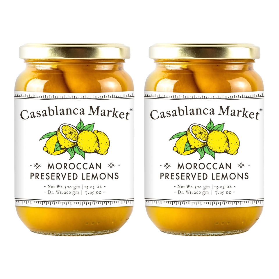 Casablanca Market Moroccan preserved lemons jar close-up, ideal for tagine and couscous.