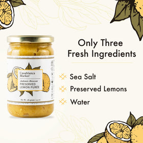 Casablanca Market preserved lemon purée jar close-up shows golden brine and texture.