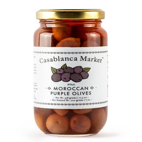 Casablanca Market Purple Olives jar closeup shows ripe color and premium quality.