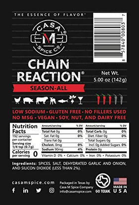Original heat level label on Chain Reaction shaker.