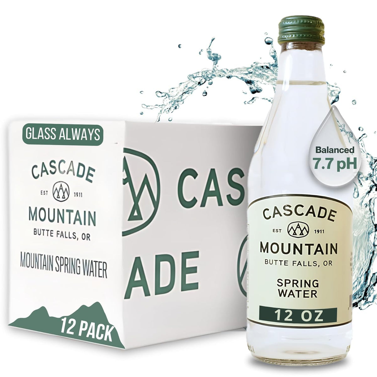 Cascade Mountain glass bottle 12oz shown for premium hydration in a reusable container