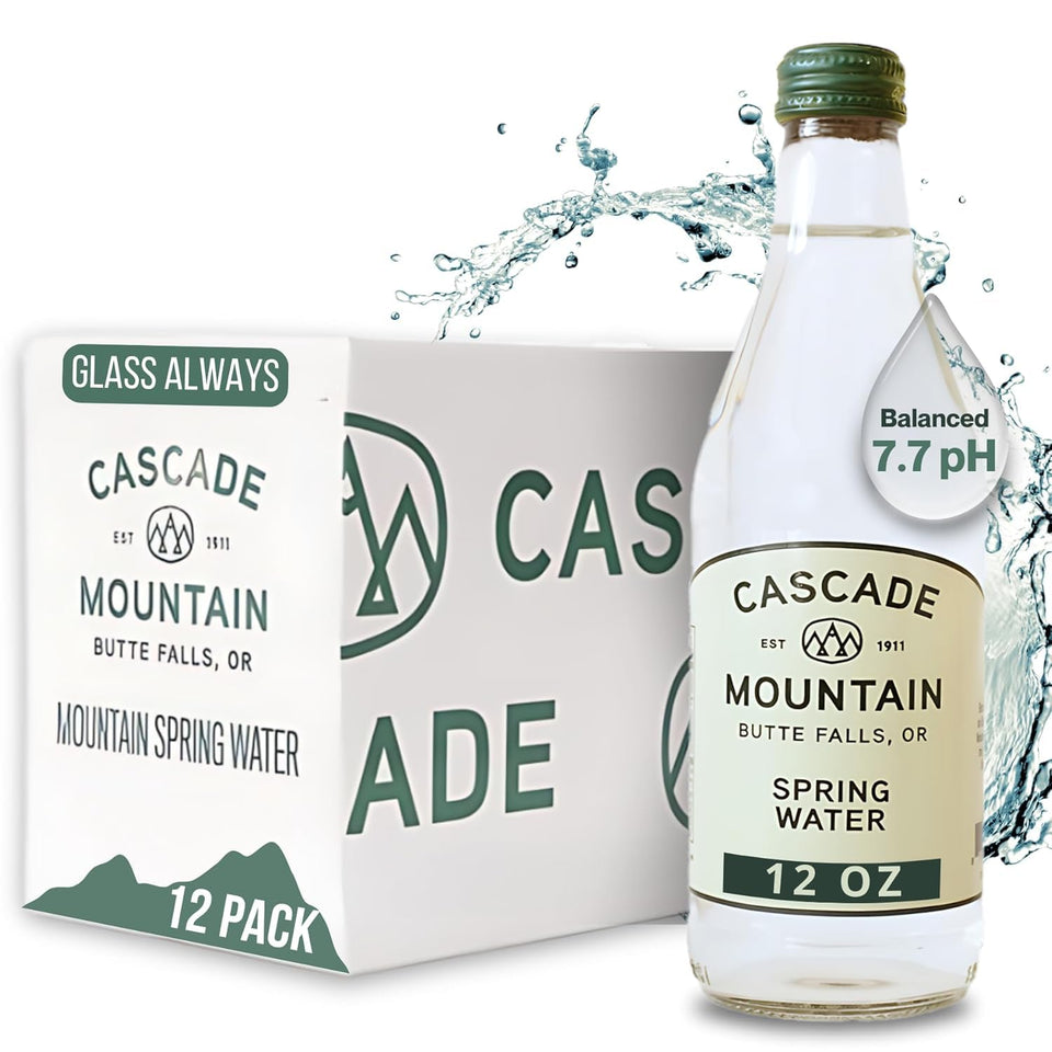 Cascade Mountain glass bottle 12oz shown for premium hydration in a reusable container