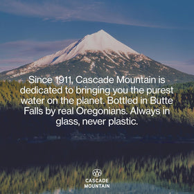 Glass bottle with Cascade Mountain, ideal for daily hydration rituals.