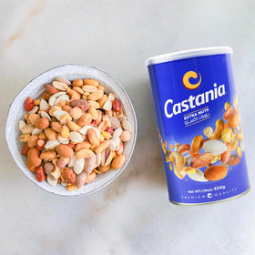 Castania ingredients scene highlighting seeds, chickpeas, and corn
