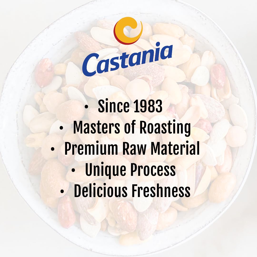 Castania pistachios and almonds close-up showing vibrant color and crunch