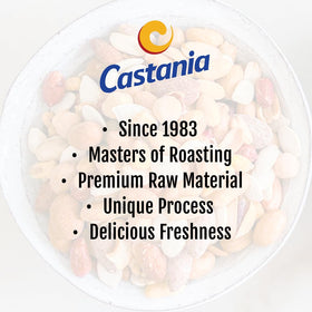 Castania pistachios and almonds close-up showing vibrant color and crunch