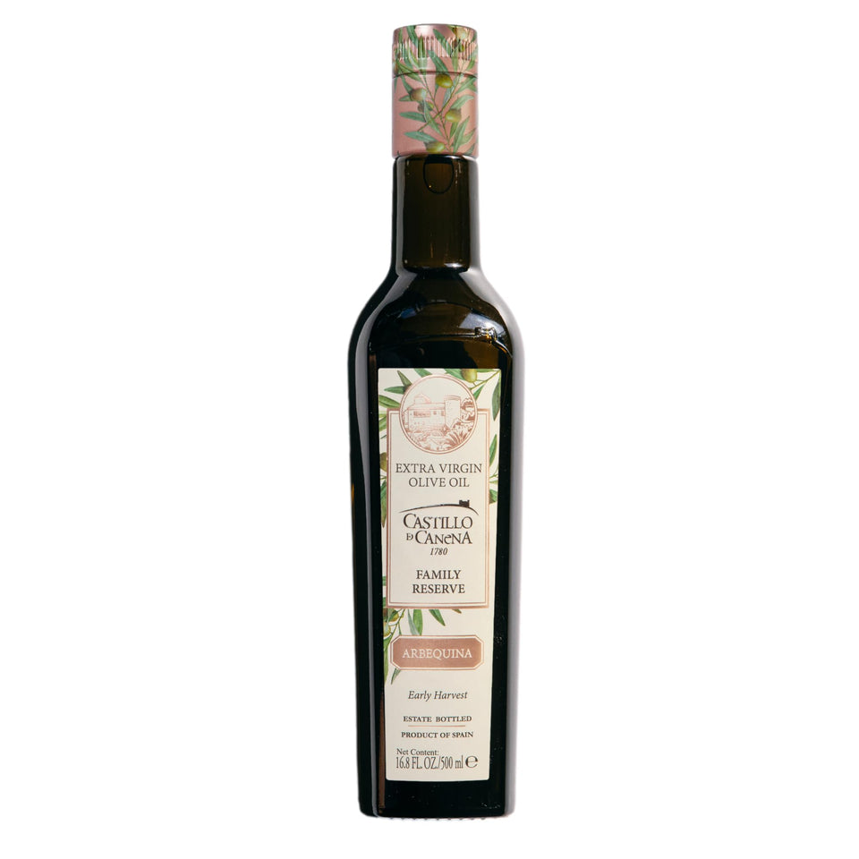 Castillo de Canena Arbequina early harvest bottle showing premium quality flavor