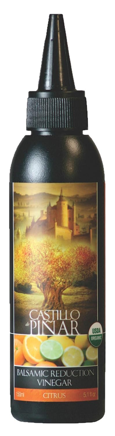 Castillo De Pinar citrus balsamic bottle pour for vibrant salad drizzles.
