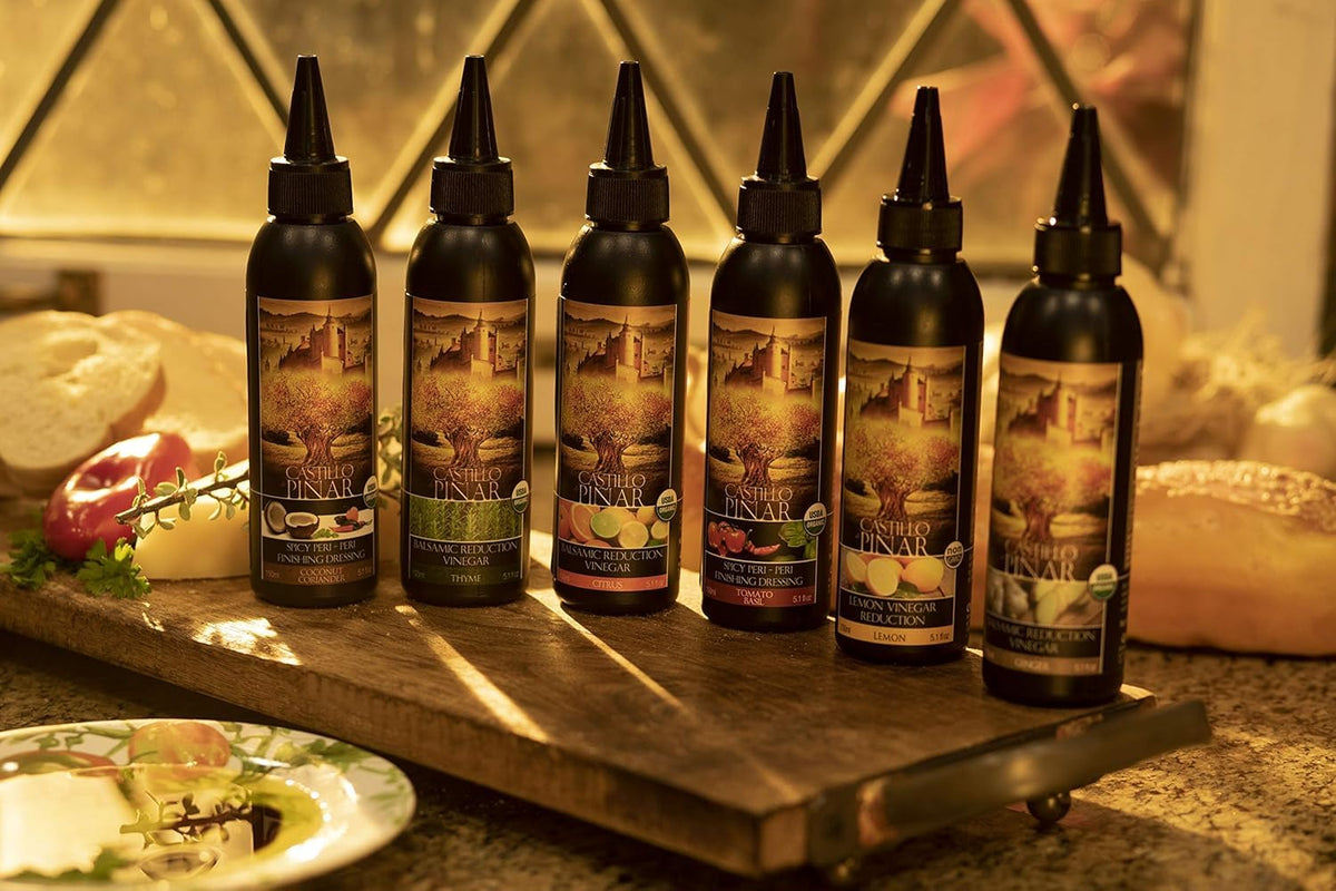 Castillo De Pinar citrus balsamic glaze on roasted vegetables.