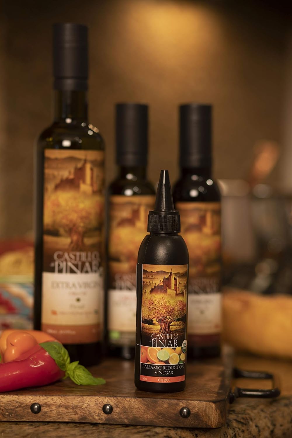 Castillo De Pinar organic citrus glaze bottle with label.