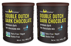 Castle Kitchen Double Decadent Dark Chocolate Hot Cocoa tins front, dairy-free indulgence.