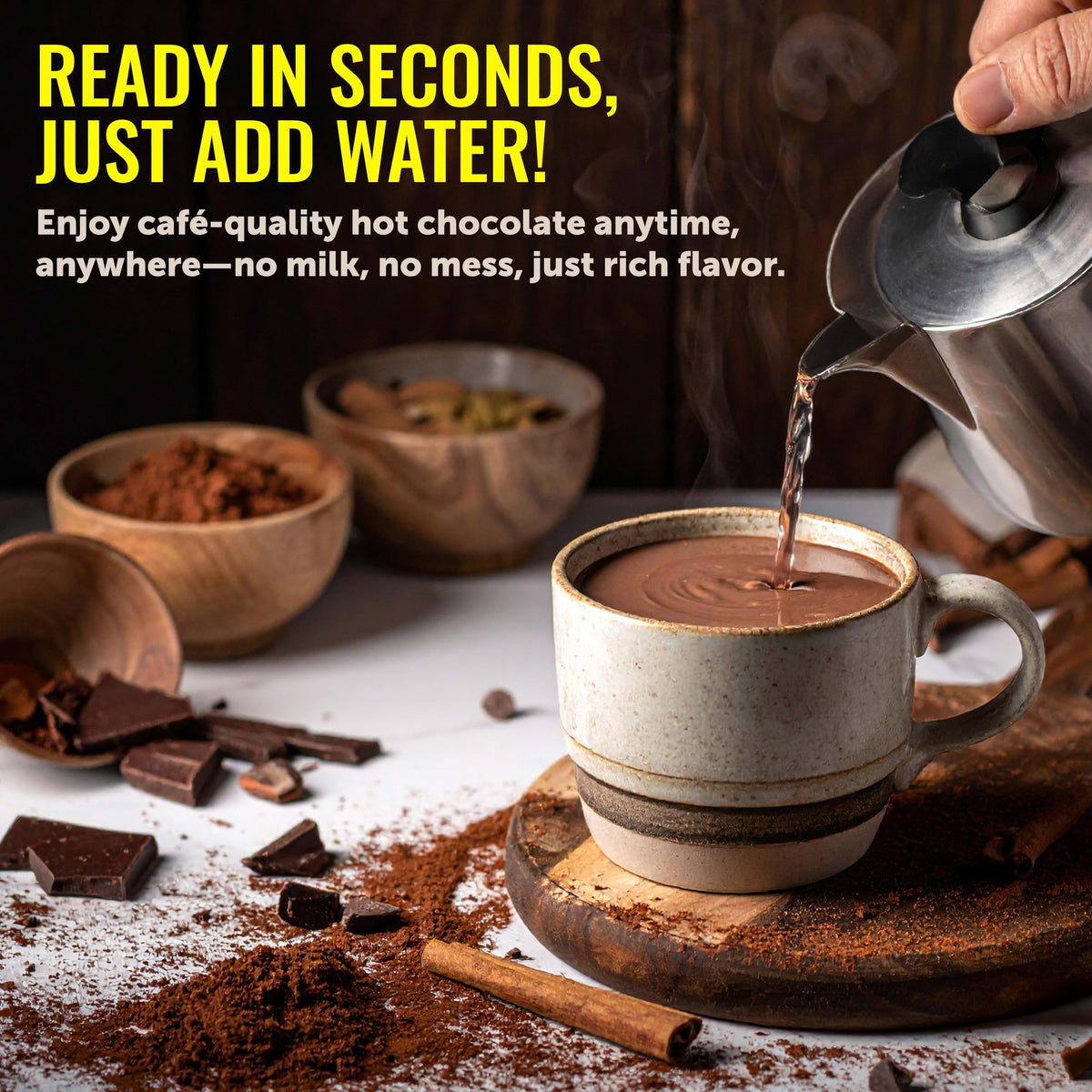 Castle Kitchen just-add-water cocoa mix ready for a cozy cup