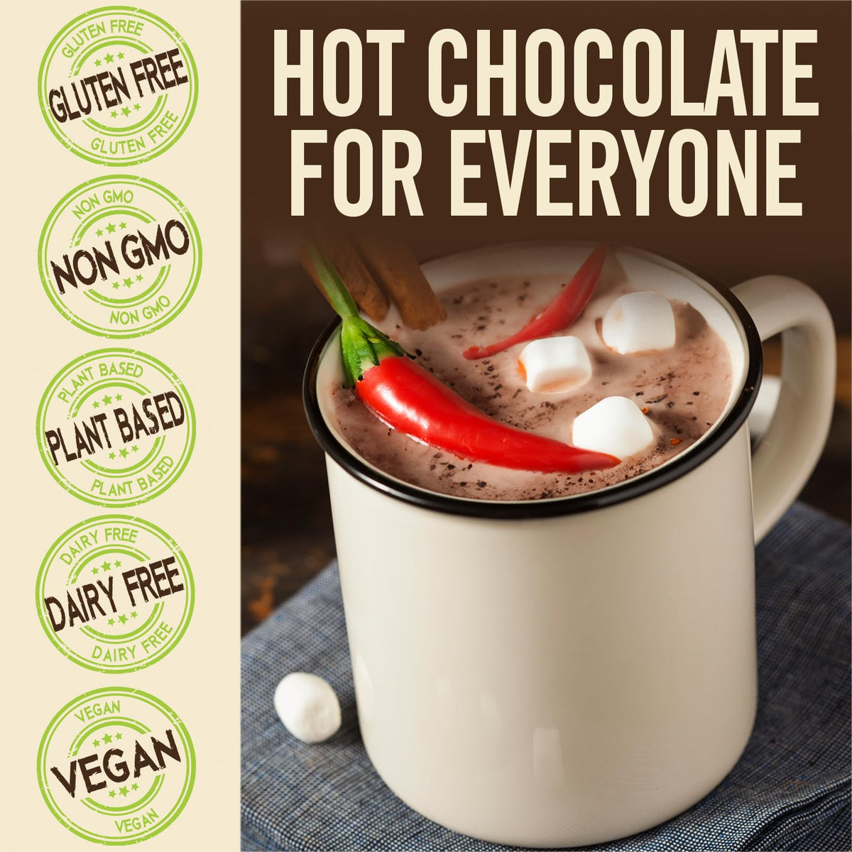 Castle Kitchen steaming mug of spicy chocolate, dairy-free and vegan
