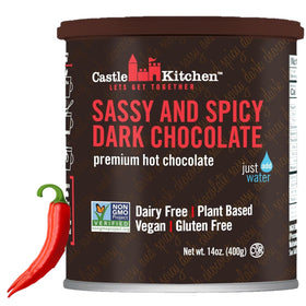 Castle Kitchen spicy hot cocoa tin with natural chili spice for a bold warming cup