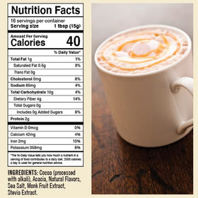 Castle Kitchen cocoa mix cup showing rich caramel and dark chocolate notes for a comforting sip.