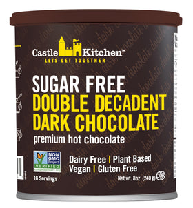 Castle Kitchen sugar-free double decadent dark hot chocolate jar for guilt-free indulgence.