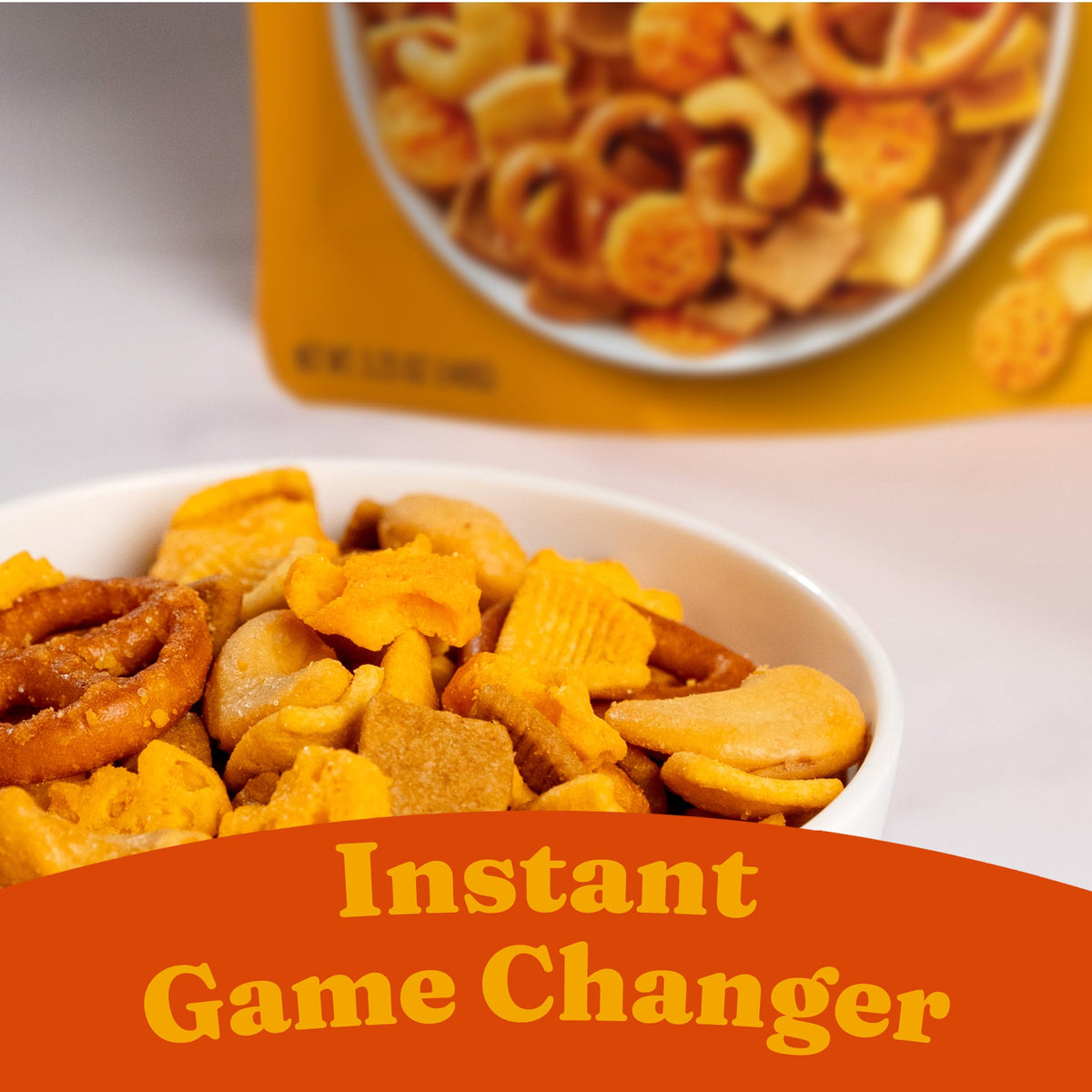 Cheddar seasoning adds savory flavor to the mix