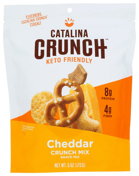 Catalina Crunch Cheddar Snack Mix in a bag close-up, keto-friendly crunch for on-the-go