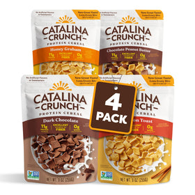 Catalina Crunch Protein Cereal bowl with milk showing 11g protein per serving for a satisfying start.