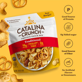 Catalina Crunch resealable bags keep snacks fresh for travel or office breaks.
