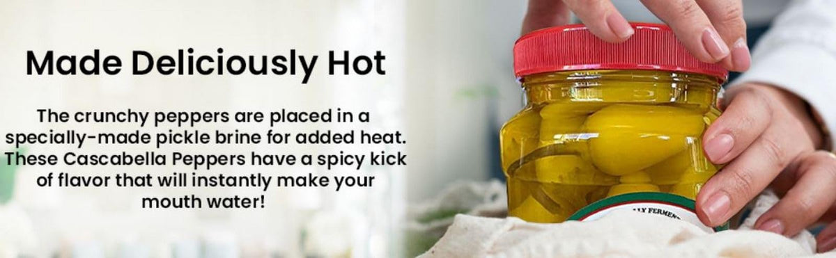 CATAPOEV MRS KLEIN'S Yellow Hot Chilies being poured from the jar for quick flavor boost