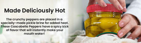 CATAPOEV MRS KLEIN'S Yellow Hot Chilies being poured from the jar for quick flavor boost