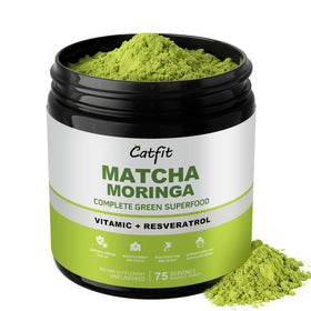 Catfit Matcha Powder Bottle shows a clean vegan energy blend for sustained focus.