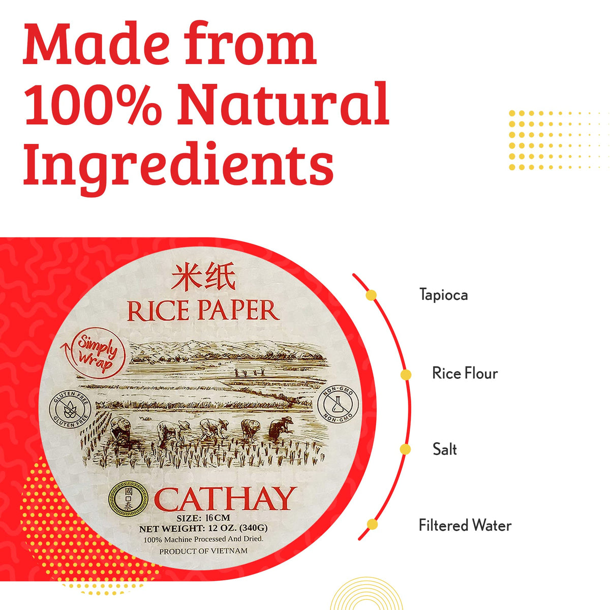Cathay wrappers use natural ingredients for clean, simple wraps.