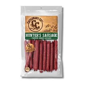Cattleman's Cut Hunter's Sausages Stick in pack highlighting portability and protein