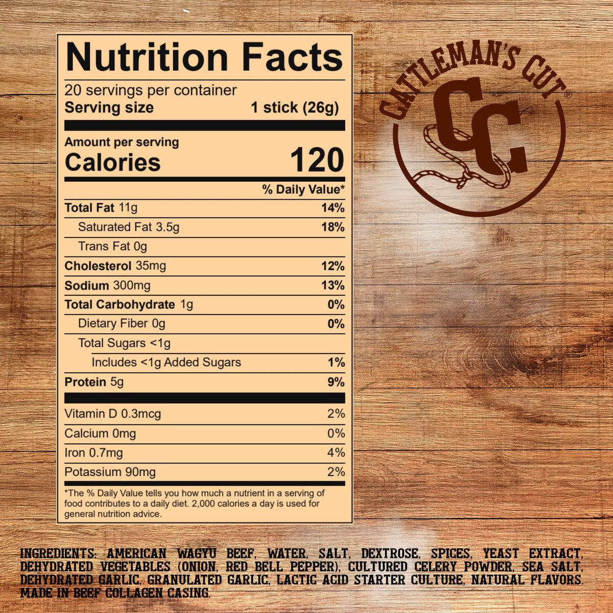 Keto-friendly and gluten-free Cattleman's Cut Wagyu sticks label for dietary needs.